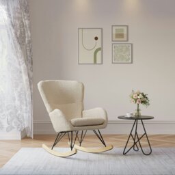 Rackhams Modern Faux Wool Rocking Chair Upholstered Beige - Beige - thumbnail 2