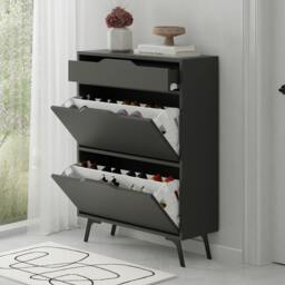 Rackhams Modern Asta Shoe Cabinet 2 Storage Doors for Shoes and Drawer for Accessory Organizer - Anthracite Grey - thumbnail 1