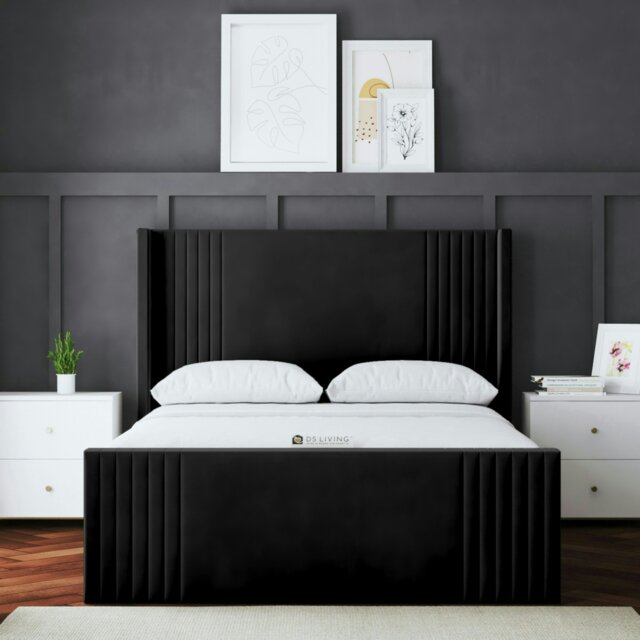 Rackhams Elara Divan Bed with Winged Panel Headboard - Black - Super King / 6ft - image 1