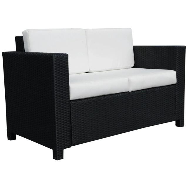 Rackhams Rattan Sofa, 2 Seater Garden Furniture with Soft Padded Cushion and Armrests, Wicker Garden Loveseat for Patio, Black