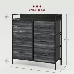 Rackhams Bedroom Chest of Drawers 6 Drawer Dresser w/ Shelf, Black - Black - thumbnail 6