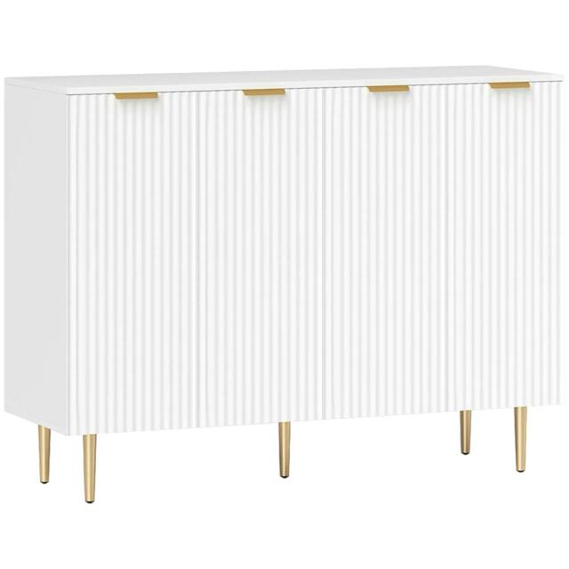 Rackhams Sideboard Buffet Cabinet, Modern Kitchen Storage Cabinet with 4 Doors and Adjustable Shelves, Living Room Cabinet with Metal Legs for Hallway, White