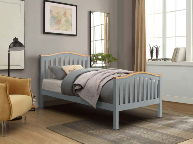 Rackhams Madrid Solid Wooden Curved Bed Frame - Distinctive & Durable Addition for Your Bedroom Sanctuary - Grey - 3ft - image 1