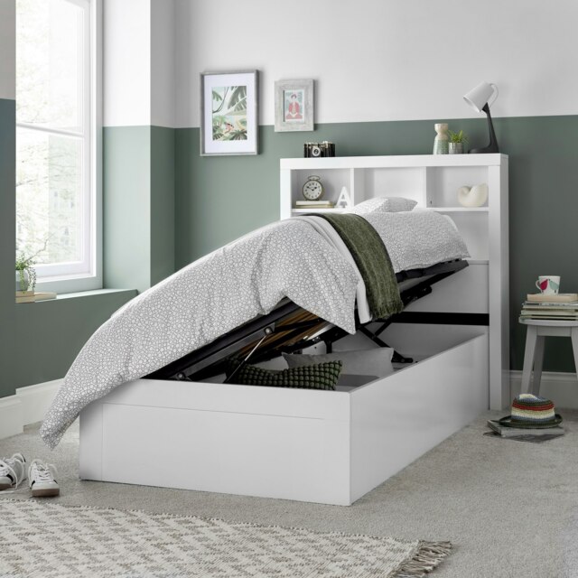 Rackhams Oscar White Wooden Bookcase Ottoman Storage Bed Single - Single - image 1