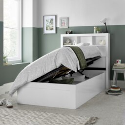 Rackhams Oscar White Wooden Bookcase Ottoman Storage Bed Single - Single - thumbnail 1