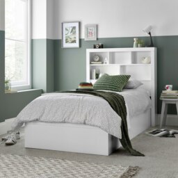 Rackhams Oscar White Wooden Bookcase Ottoman Storage Bed Single - Single - thumbnail 4
