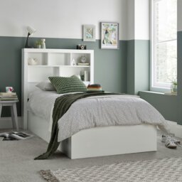 Rackhams Oscar White Wooden Bookcase Ottoman Storage Bed Single - Single - thumbnail 2