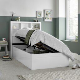 Rackhams Oscar White Wooden Bookcase Ottoman Storage Bed Single - Single - thumbnail 3