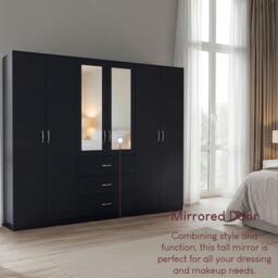 Rackhams Riano 6 Door 3 Drawer Mirrored Wardrobe - White - thumbnail 6