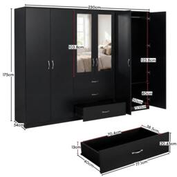 Rackhams Riano 6 Door 3 Drawer Mirrored Wardrobe - White - thumbnail 4
