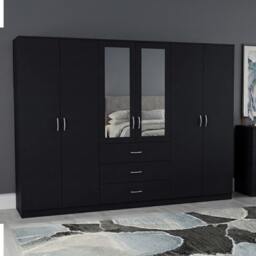 Rackhams Riano 6 Door 3 Drawer Mirrored Wardrobe - White - thumbnail 3