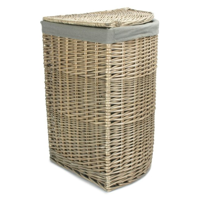 Rackhams Large Antique Wash Corner Linen Basket with Grey Sage Lining - image 1