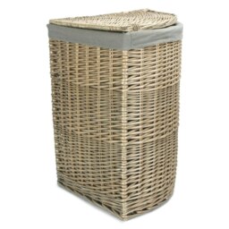 Rackhams Large Antique Wash Corner Linen Basket with Grey Sage Lining