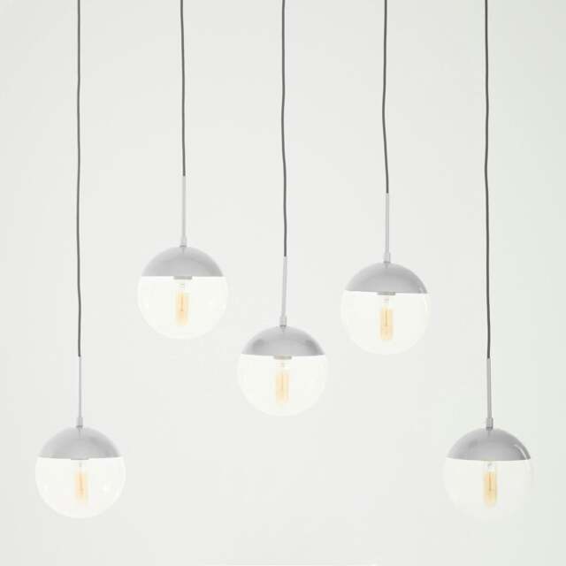 Rackhams Industrial Chrome 5 Pendant Light, Adjustable Globe Pendant Ceiling Light for Dining Table, Hanging Light - image 1