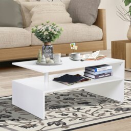 Rackhams 2 Tier Coffee/End Table Modern Design w/Open Shelf Living Room White