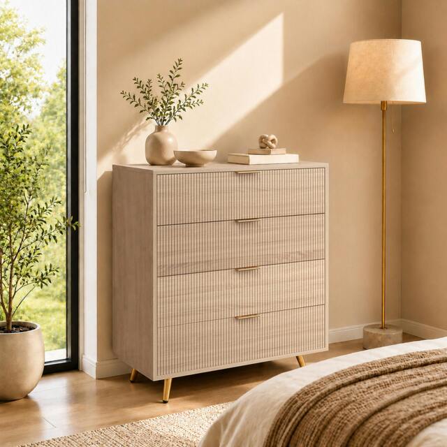 Rackhams Bedroom Chest of Drawers with 4 Drawers and Gold-Tone Handles Natural - image 1