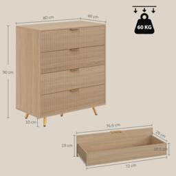 Rackhams Bedroom Chest of Drawers with 4 Drawers and Gold-Tone Handles Natural - thumbnail 3