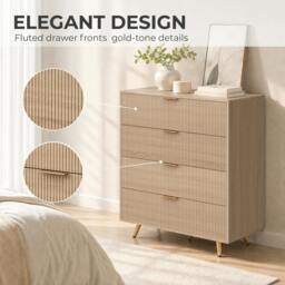 Rackhams Bedroom Chest of Drawers with 4 Drawers and Gold-Tone Handles Natural - thumbnail 4