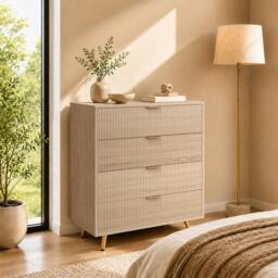 Rackhams Bedroom Chest of Drawers with 4 Drawers and Gold-Tone Handles Natural