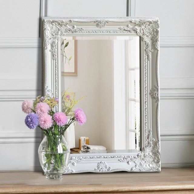 Rackhams Provence Small Distressed White Rectangle Wall Mirror 42cm x 53cm - Silver - image 1