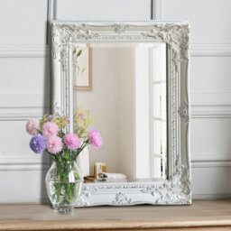 Rackhams Provence Small Distressed White Rectangle Wall Mirror 42cm x 53cm - Silver