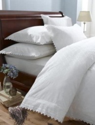 Rackhams Balmoral Percale Embroidered Duvet Cover Set - White - Super King