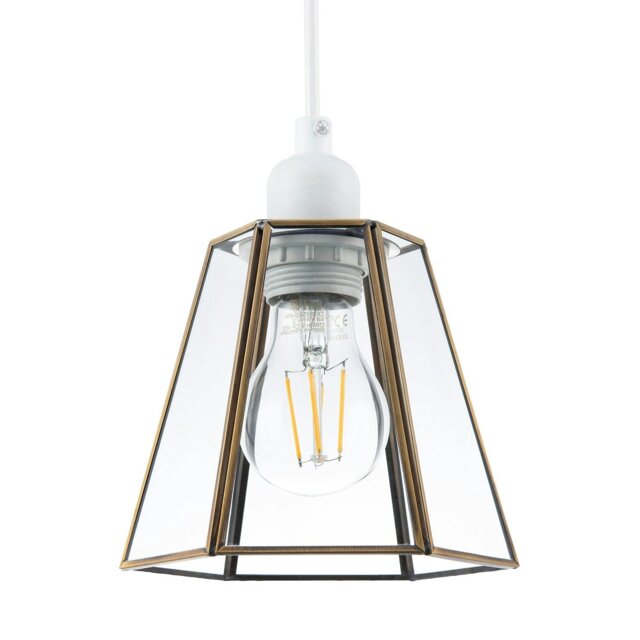 Rackhams Industrial Lantern Pendant Shade in Antique Brass with Clear Glass - image 1