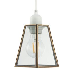 Rackhams Industrial Lantern Pendant Shade in Antique Brass with Clear Glass - thumbnail 5