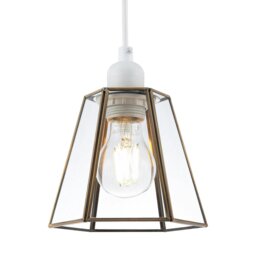 Rackhams Industrial Lantern Pendant Shade in Antique Brass with Clear Glass - thumbnail 2