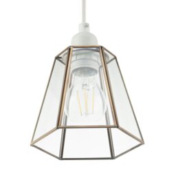 Rackhams Industrial Lantern Pendant Shade in Antique Brass with Clear Glass - thumbnail 4