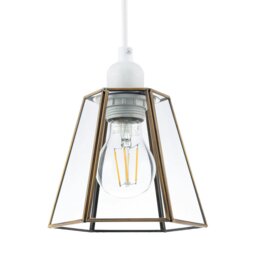 Rackhams Industrial Lantern Pendant Shade in Antique Brass with Clear Glass
