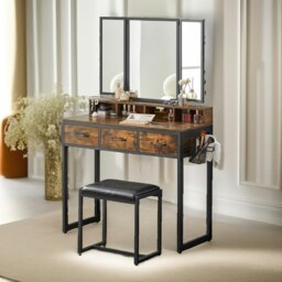 Rackhams 3 Drawer Dressing Table With Mirror And Stool Rustic Brown - thumbnail 4