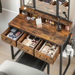 Rackhams 3 Drawer Dressing Table With Mirror And Stool Rustic Brown - thumbnail 6