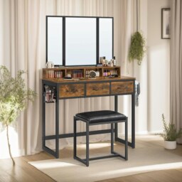 Rackhams 3 Drawer Dressing Table With Mirror And Stool Rustic Brown - thumbnail 3