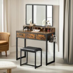 Rackhams 3 Drawer Dressing Table With Mirror And Stool Rustic Brown - thumbnail 5