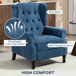Rackhams Manual Reclining Armchair Recliner with Footrest Royal Blue - 4 solid wood legs - Royal blue - Linen look polyester - thumbnail 3