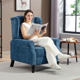 Rackhams Manual Reclining Armchair Recliner with Footrest Royal Blue - 4 solid wood legs - Royal blue - Linen look polyester - thumbnail 1