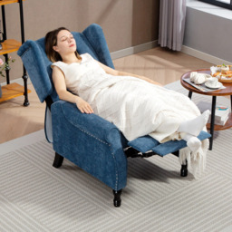 Rackhams Manual Reclining Armchair Recliner with Footrest Royal Blue - 4 solid wood legs - Royal blue - Linen look polyester - thumbnail 4