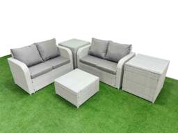 Rackhams 4 Seater Outdoor Love Sofa Set Rattan Garden Furniture Set with Square Coffee Table 2 Side Tables Light Grey - thumbnail 1