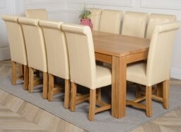 Rackhams Dakota Extra Large Oak Dining Table with Washington Leather Chairs - 10 chairs - Ivory