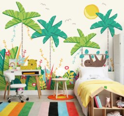 Rackhams Jungle Animals Wall Mural - Green - Large - W350cm x H280cm - thumbnail 1