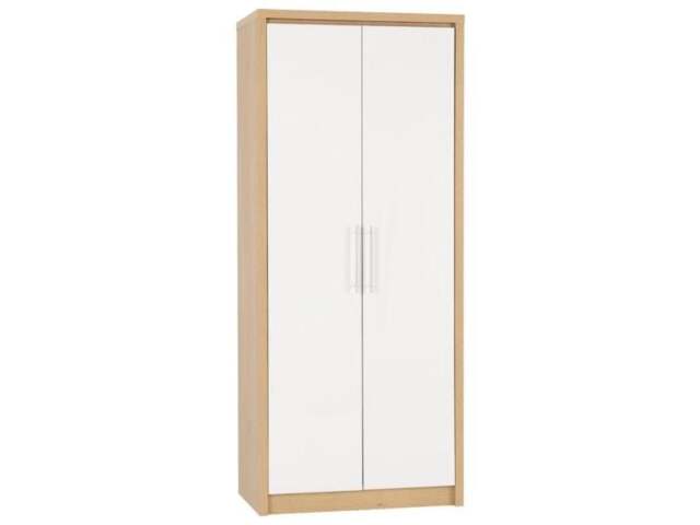 Rackhams Seville 2 Door Double Wardrobe - White High Gloss and Light Oak - image 1