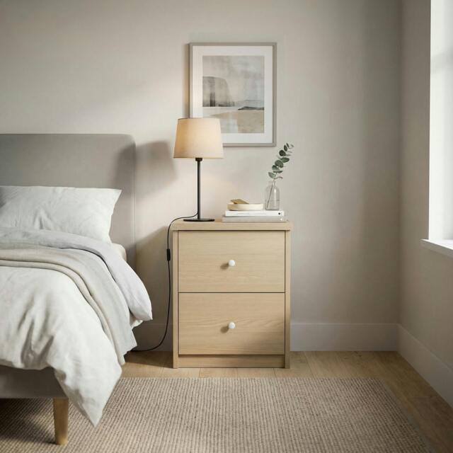 Rackhams Freya 2-Drawer Bedside Cabinet - Smoke Oak effect - image 1