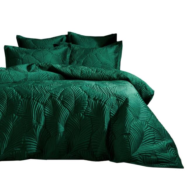 Rackhams Palmeria Velvet Quilted Duvet Cover Set - Emerald Green - King - Emerald Green - 50% Polyester/50% Cotton - image 1