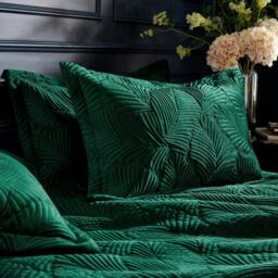 Rackhams Palmeria Velvet Quilted Duvet Cover Set - Emerald Green - King - Emerald Green - 50% Polyester/50% Cotton - thumbnail 2
