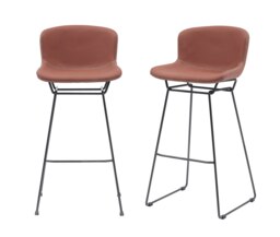 Rackhams MMT Bar Stools Set of 2, Grey PU Leather, Sleigh Legs & Retro Style for Breakfast Bar - Brown - Metal Steel frame - 50.5cm(d)99.5cm(h)47.5cm(w)
