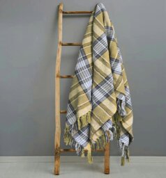 Rackhams Bourbon Check Cotton Tassel Throw - 228cm x 254cm - Yellow