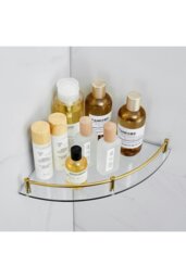 Rackhams 2Pcs Bathroom Glass Corner Shelf Wall Mounted Storage Rack - Gold - thumbnail 5
