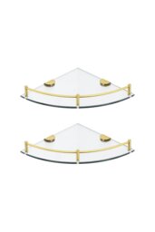 Rackhams 2Pcs Bathroom Glass Corner Shelf Wall Mounted Storage Rack - Gold - thumbnail 2