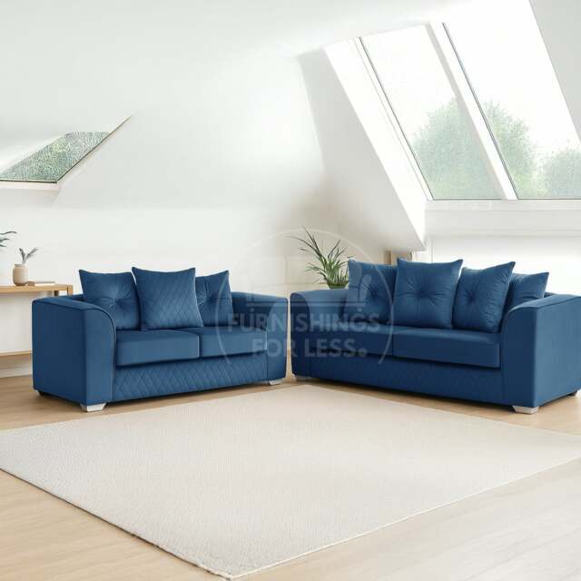 Rackhams Victoria Plush Velvet Sofa Suite - Blue - image 1